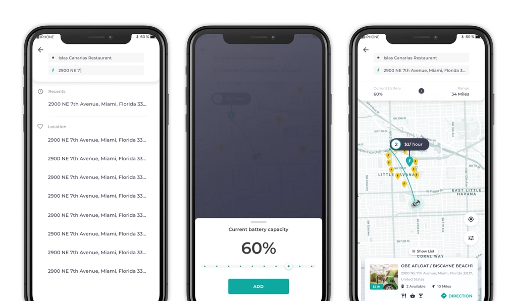 Trip planner surfacing charging stops along a route