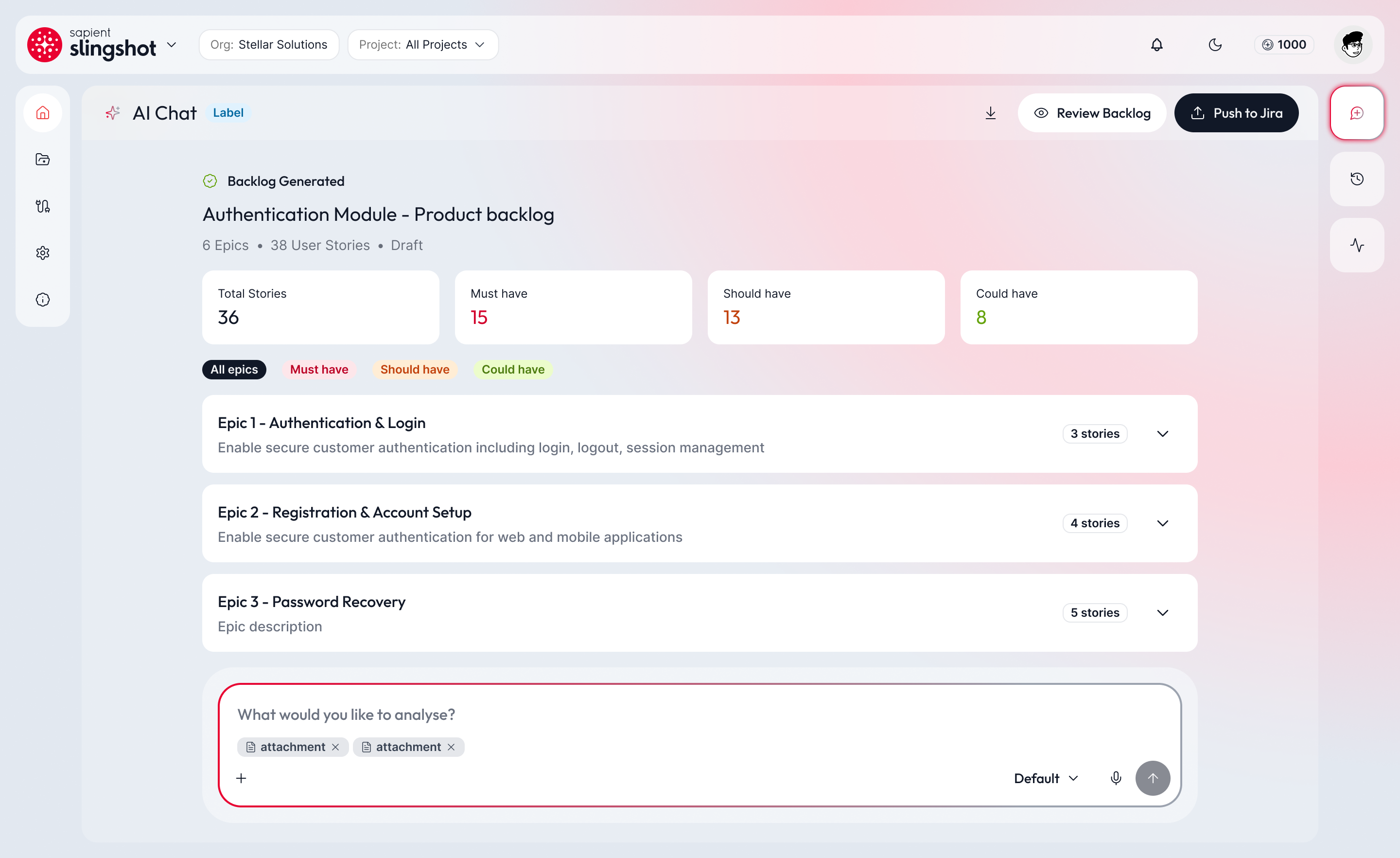 AI-generated backlog recommendations, default view