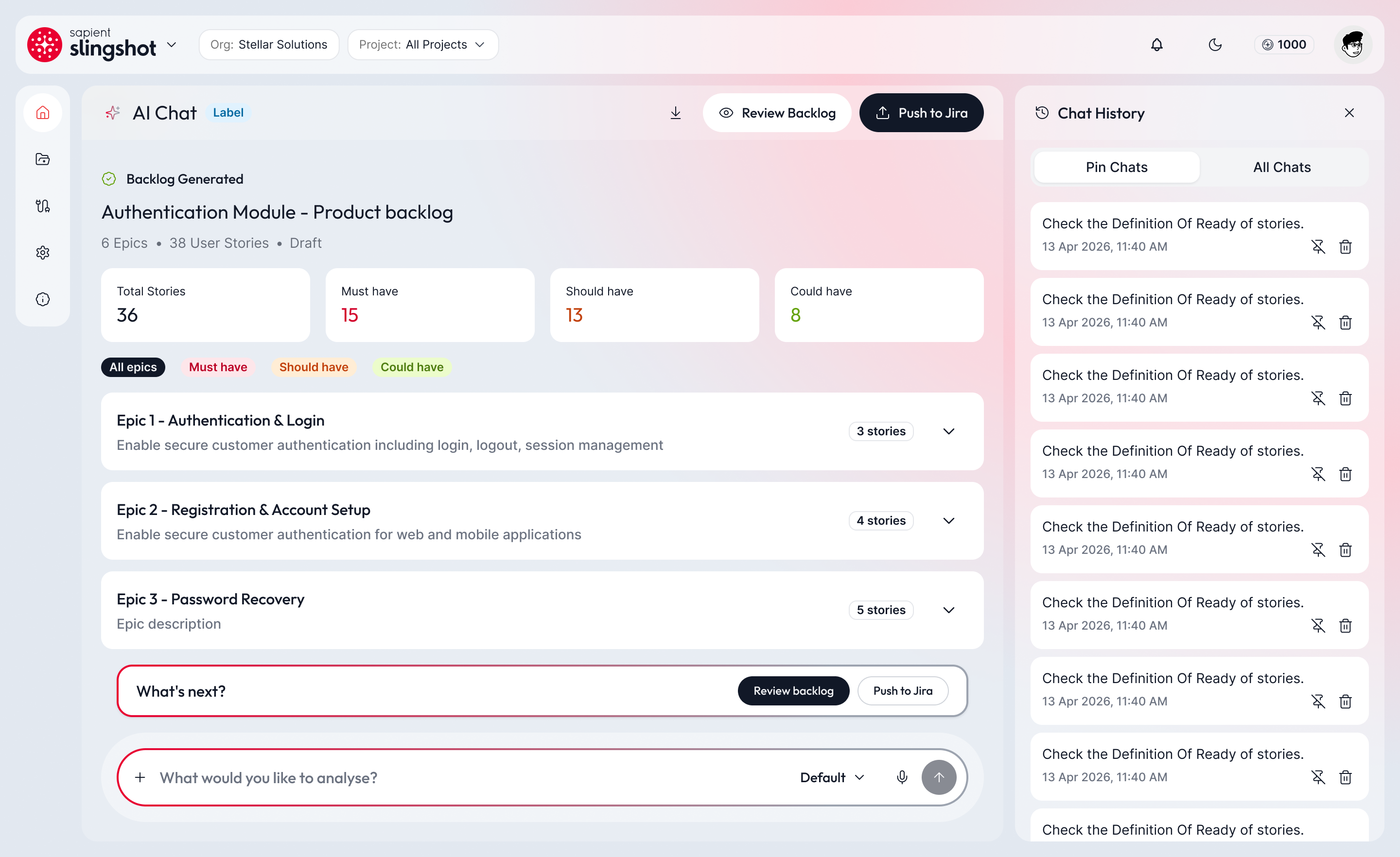 Refining a generated backlog with visible history