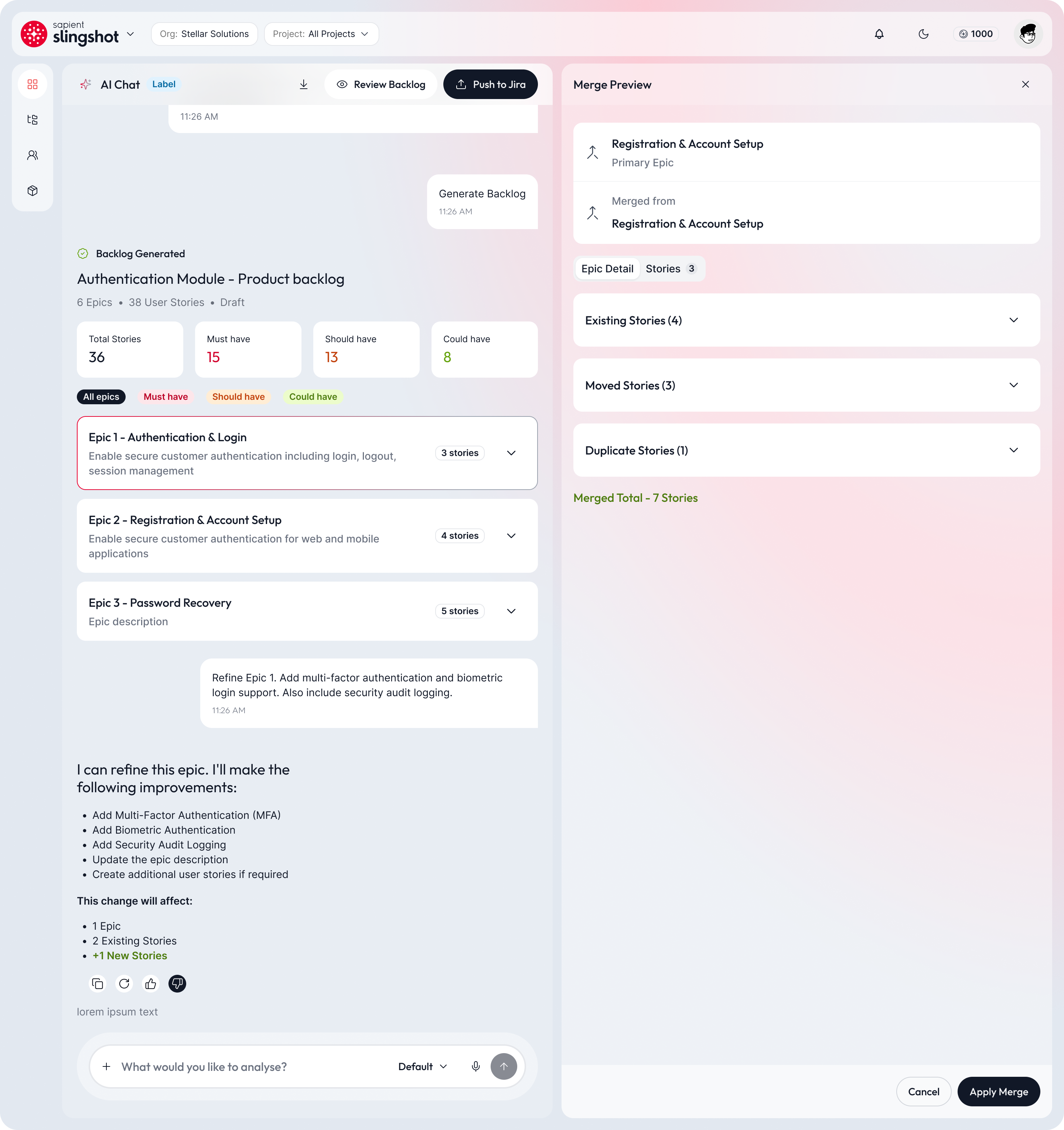 Split-screen review before applying AI changes