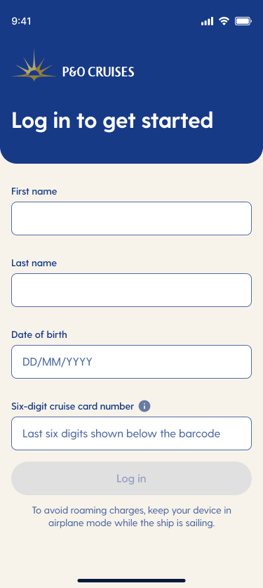 Login screen