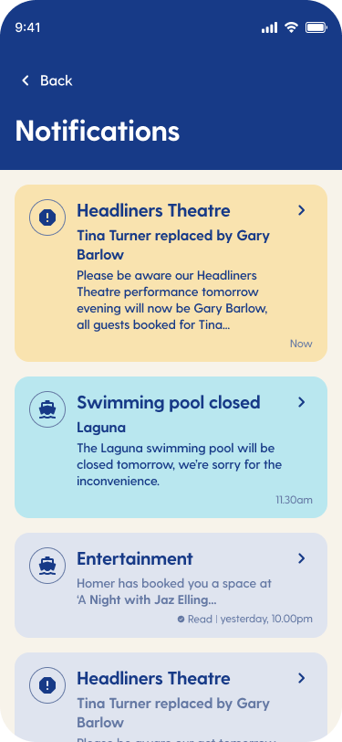 Notifications listing screen